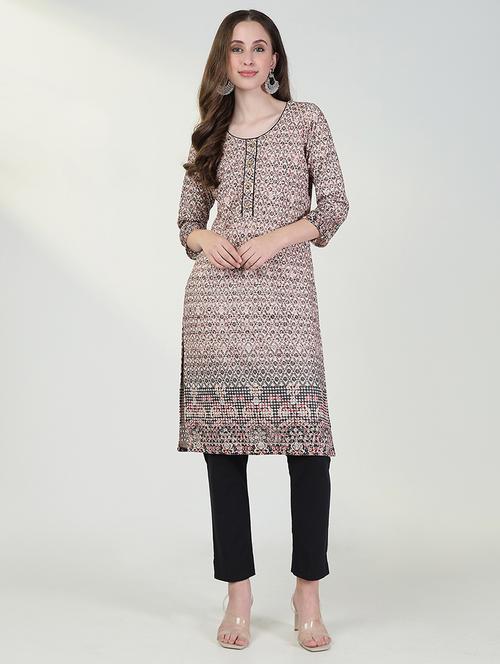 women printed three quarter sleeve straight kurta - 21632721 - Very Small Image - 1