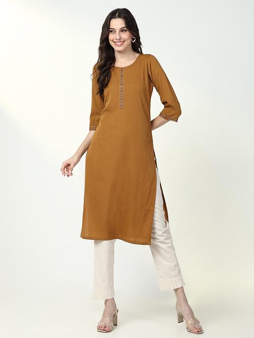 women three quarter sleeve straight kurta - 21632724 - Very Small Image - 1