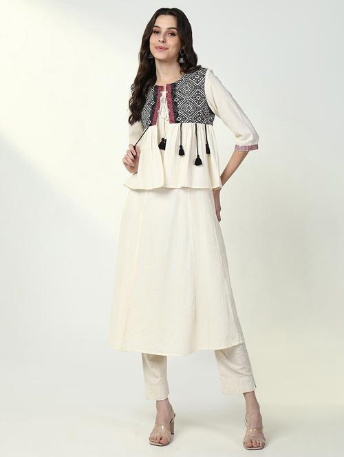 women cream solid kurta with jacket - 21632727 - Very Small Image - 1