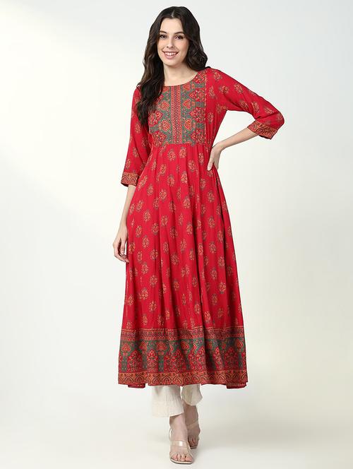women red floral three quarter sleeve anarkali kurta - 21632750 - Very Small Image - 1