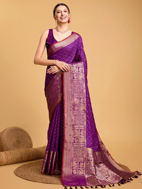 women self design kanjivaram saree with blouse - 21635108 - Very Small Image - 1