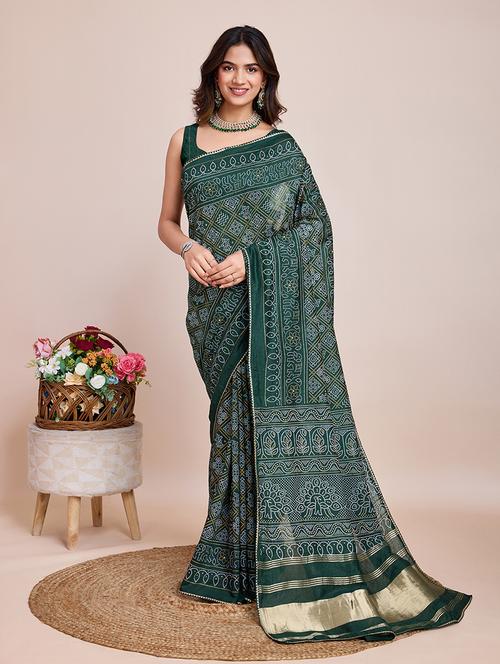 women bandhani printed saree with blouse - 21635142 - Very Small Image - 1