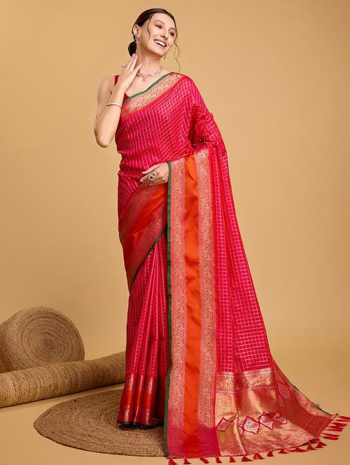 women checkered bordered saree with blouse - 21635181 - Very Small Image - 1