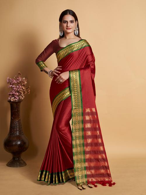 women solid with bordered saree  with blouse - 21635229 - Very Small Image - 1