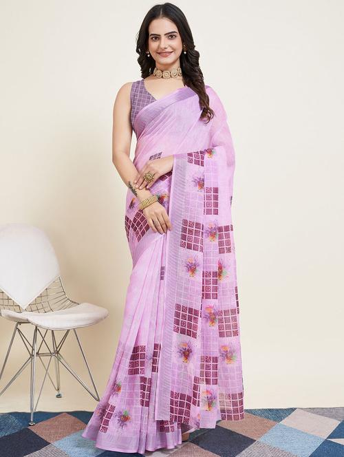 women lavender printed saree with blouse - 21635266 - Very Small Image - 1
