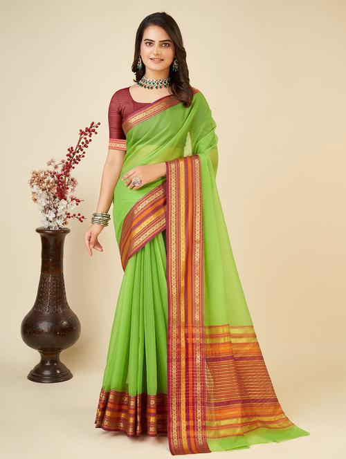 women green kota doria saree with blouse - 21635284 - Very Small Image - 1