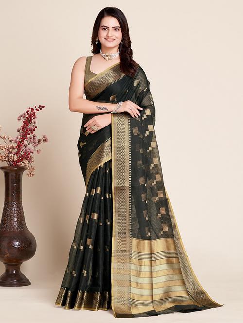 women black kota doria saree with blouse - 21635304 - Very Small Image - 1