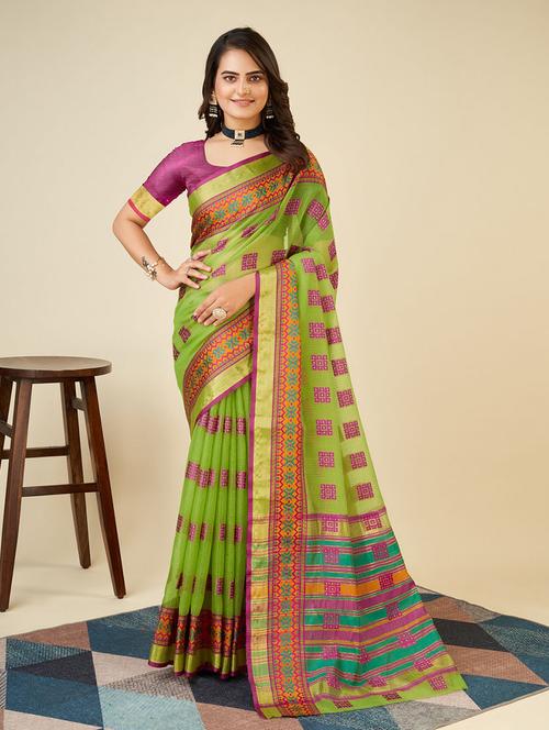 women green kota doria saree with blouse - 21635319 - Very Small Image - 1