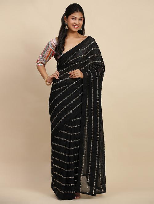 women solid with work embellished saree with blouse - 21635349 - Very Small Image - 1