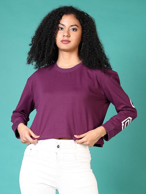 women typography long sleeve cropped sweatshirt - 21636455 - Very Small Image - 1