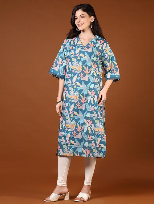 women printed v-neck straight kurta - 21636474 - Very Small Image - 1