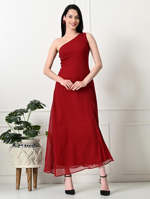women solid single sleeves a-line dress - 21636532 - Very Small Image - 1