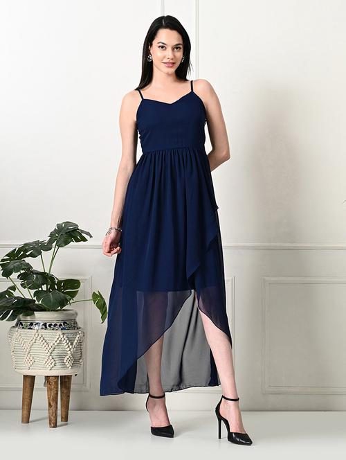women solid shoulder strap high-low dress - 21636533 - Very Small Image - 1