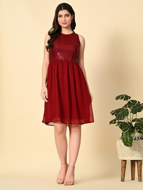 women sequined halter neck fit & flare dress - 21636536 - Very Small Image - 1