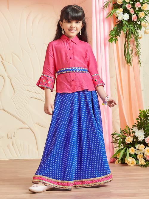 girls pink collared neck skirt top set - 21636540 - Very Small Image - 1