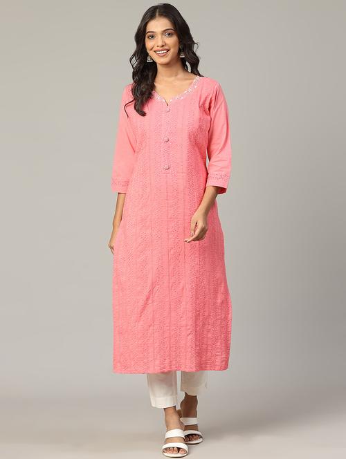 women embroidered three quarter sleeve straight kurta - 21636591 - Very Small Image - 1