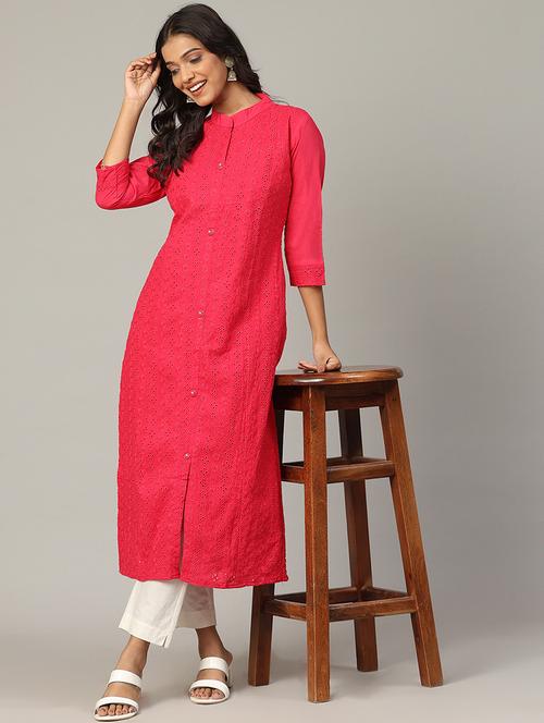 women embroidered three quarter sleeve straight kurta - 21636595 - Very Small Image - 1