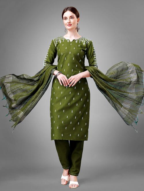 women olive kurta pant set with dupatta - 21636700 - Very Small Image - 1