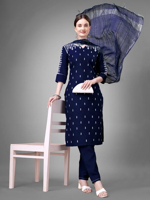 women navy blue kurta pant set with dupatta - 21636710 - Very Small Image - 1