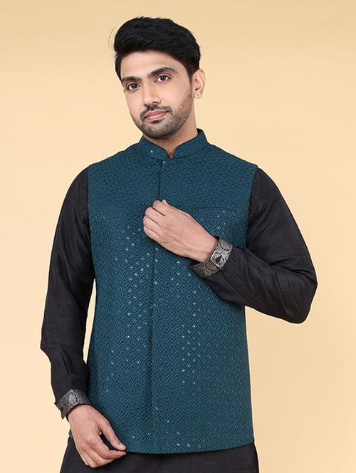 men mandarin neck embroidered nehru jacket - 21638260 - Very Small Image - 1