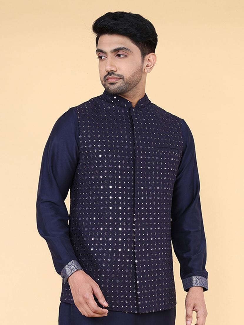 men mandarin neck embroidered nehru jacket - 21638285 - Zoom Image - 2