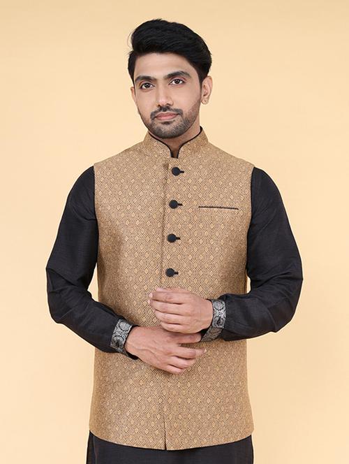 men mandarin neck self design nehru jacket - 21638291 - Very Small Image - 1