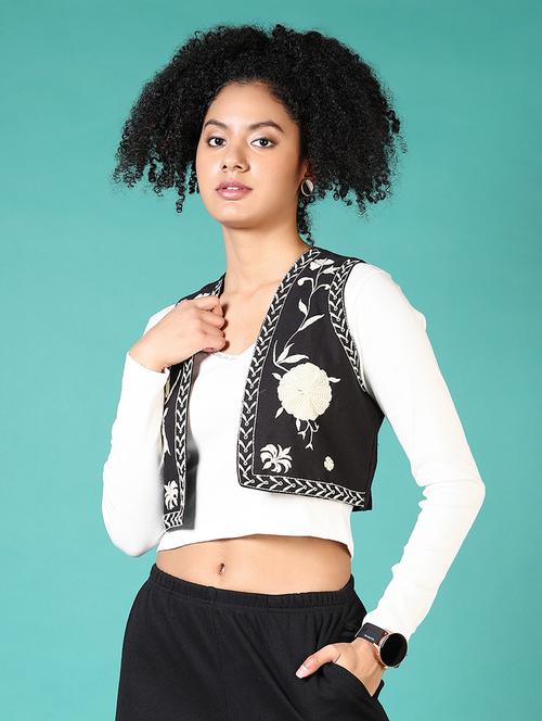 women embroidered sleeveless crop shrug - 21638369 - Very Small Image - 1