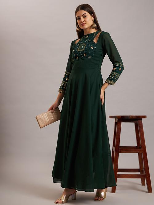 women self design georgette fit & flare dress - 21638519 - Very Small Image - 1