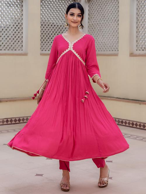 women pink three quarter sleeve kurta pant set - 21638550 - Very Small Image - 1