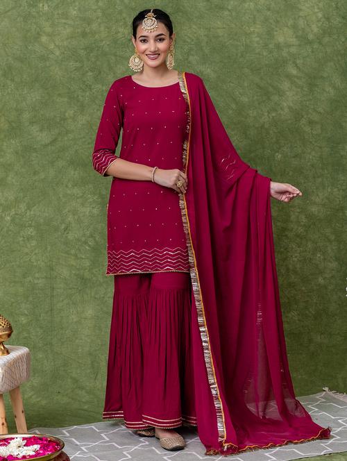 women embroidered kurta sharara set with dupatta - 21638554 - Very Small Image - 1
