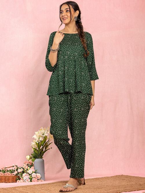 women green polka dots round neck co-ord sets - 21638558 - Very Small Image - 1