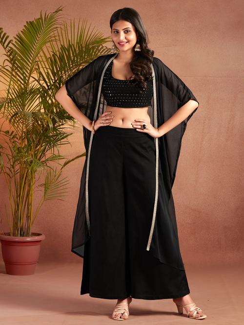 women black sequin work fusion set - 21638559 - Very Small Image - 1