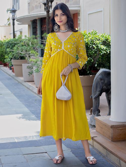 women mustard gotta a-line ethnic dress - 21638561 - Very Small Image - 1