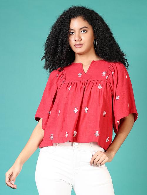 women embroidered notch neck top - 21638788 - Very Small Image - 1