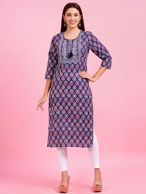 women three quarter sleeve straight kurta - 21639102 - Very Small Image - 1