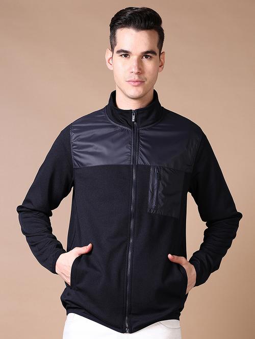 men navy blue solid long sleeve casual jacket - 21639381 - Very Small Image - 1