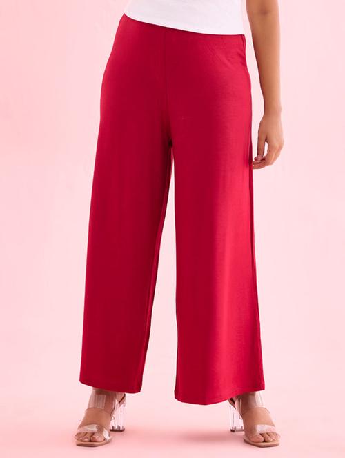 Women Solid Mid Rise Flared Palazzo - 21639694 - Very Small Image - 1