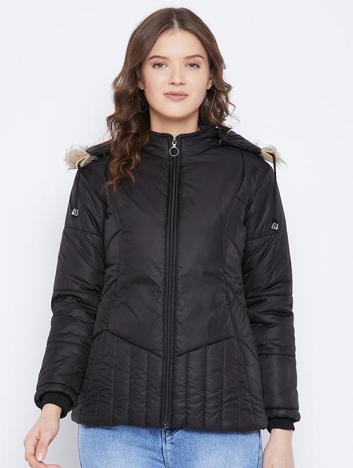 women plain hood neck & long sleeve quilted jacket - 21640825 - Very Small Image - 1