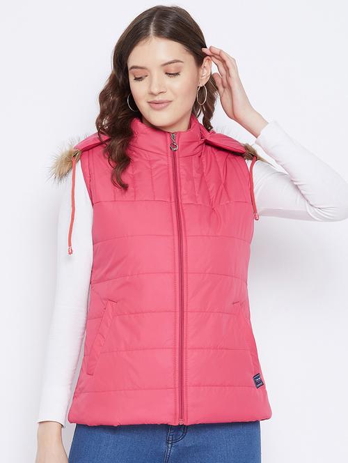 women plain hood neck & sleeveless quilted jacket - 21640862 - Very Small Image - 1