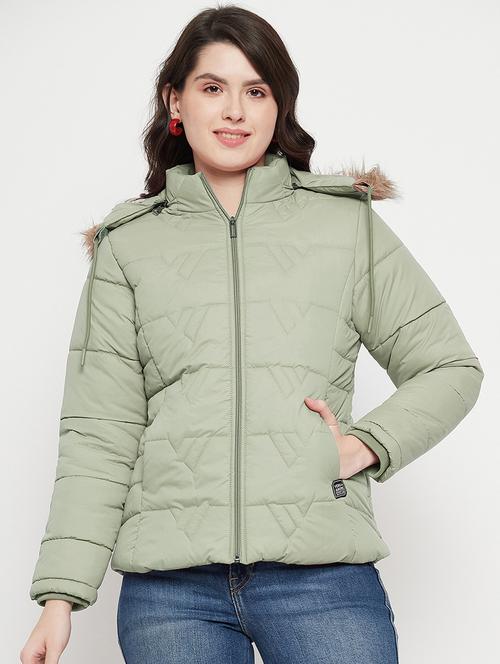 women plain hood neck & long sleeve quilted jacket - 21640868 - Very Small Image - 1