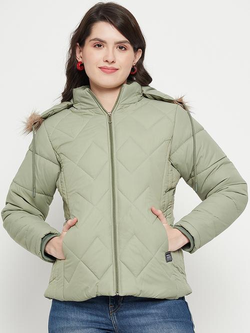 women plain hood neck & long sleeve quilted jacket - 21640875 - Very Small Image - 1