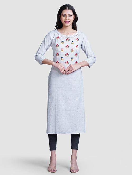 women embroidered three quarter sleeve straight kurta - 21640927 - Very Small Image - 1