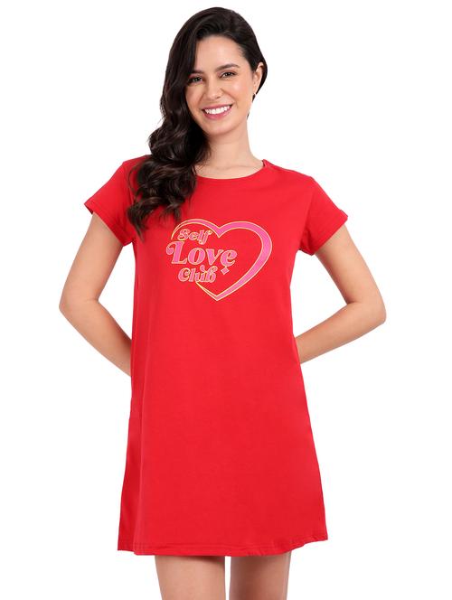 women red typography short sleeve nighty - 21641006 - Very Small Image - 1