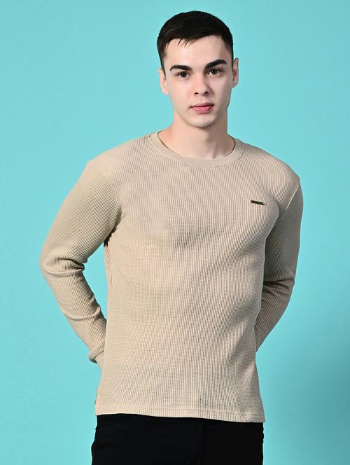 men beige long sleeve regular fit kintted t-shirt - 21641053 - Very Small Image - 1