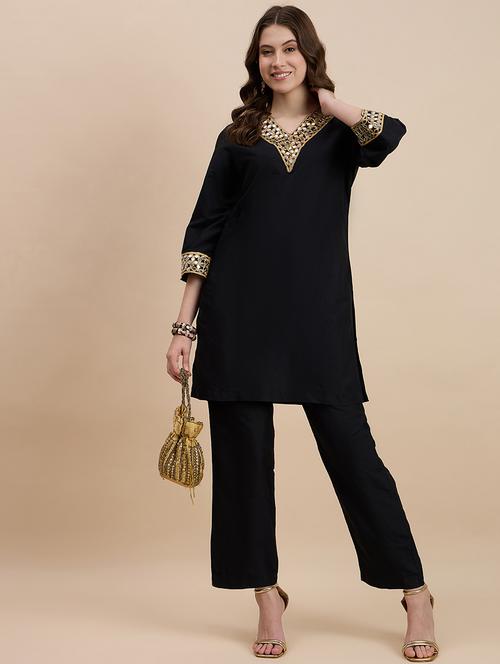 women black mirror work v neck co-ord sets - 21641169 - Very Small Image - 1