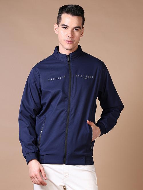 men blue typographic long sleeve casual jacket - 21641374 - Very Small Image - 1