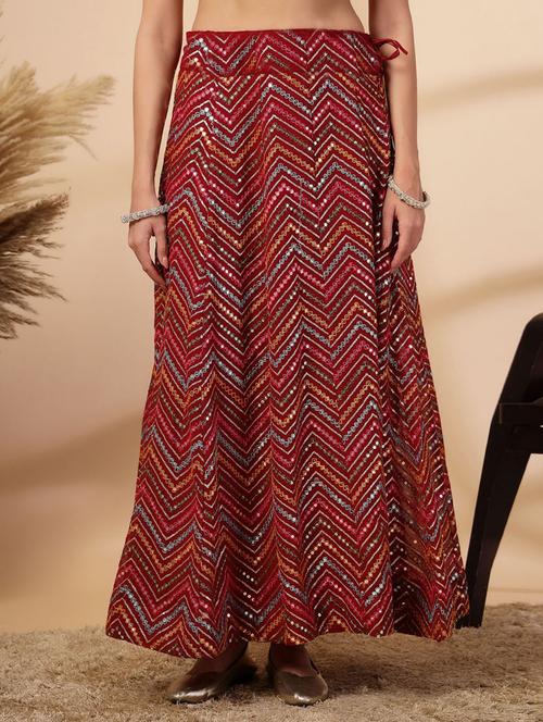 women embroidered sequin work flared skirt - 21641461 - Very Small Image - 1