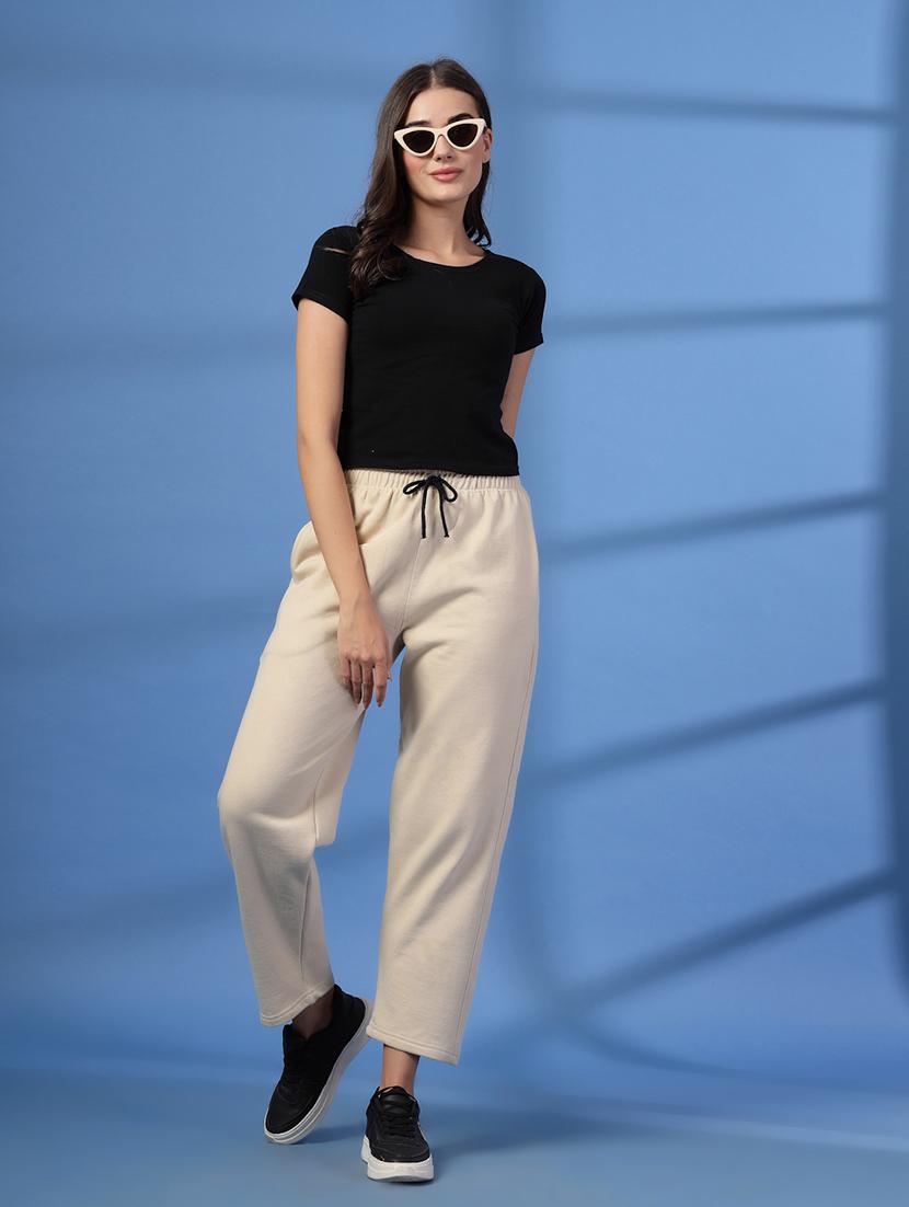 women off white solid track pants - 21641467 - Zoom Image - 4