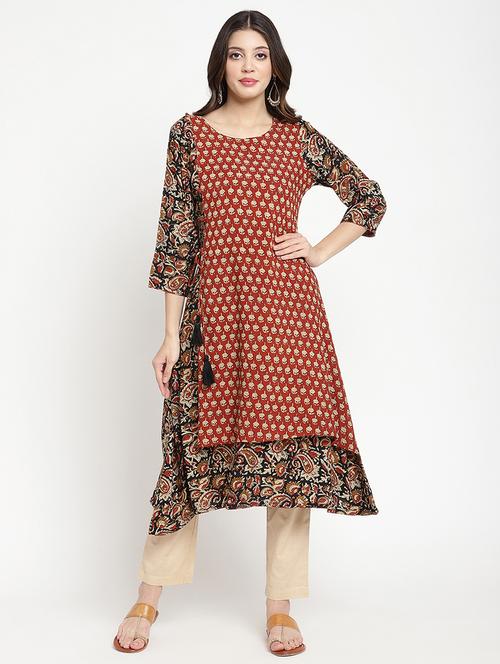 women printed three quarter sleeve layered kurta - 21642029 - Very Small Image - 1