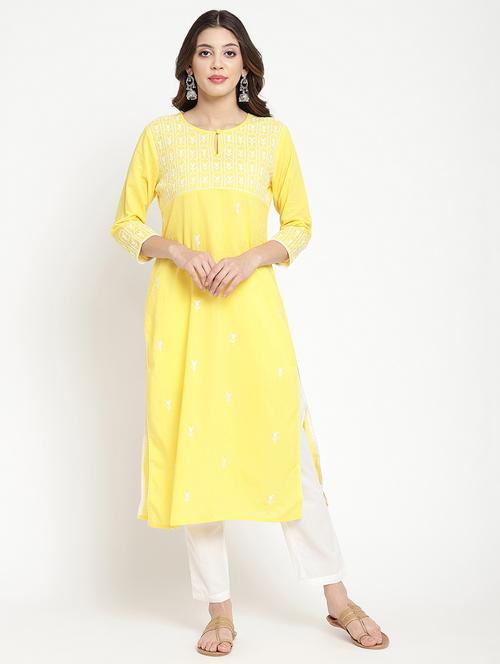 women embroidered three quarter sleeve straight kurta - 21642030 - Very Small Image - 1